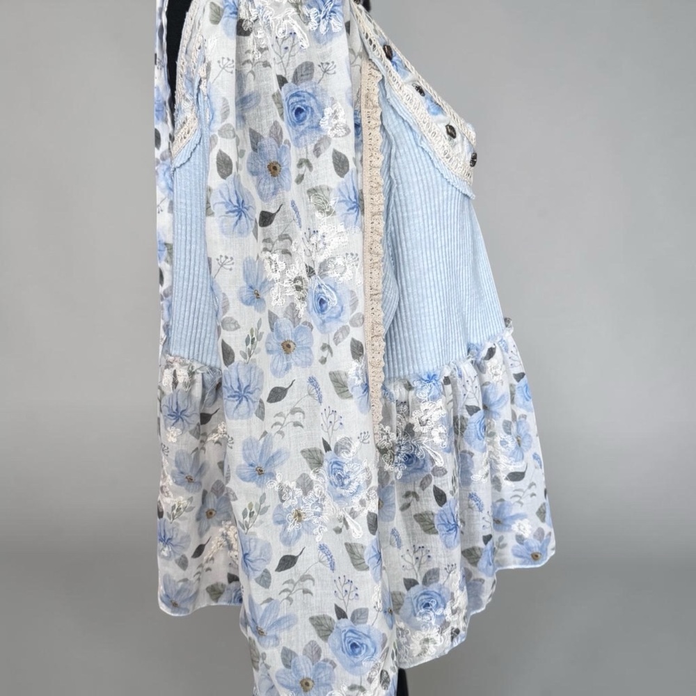 Womens Pol Powder Blue Floral Blouse L - Picture 14 of 16